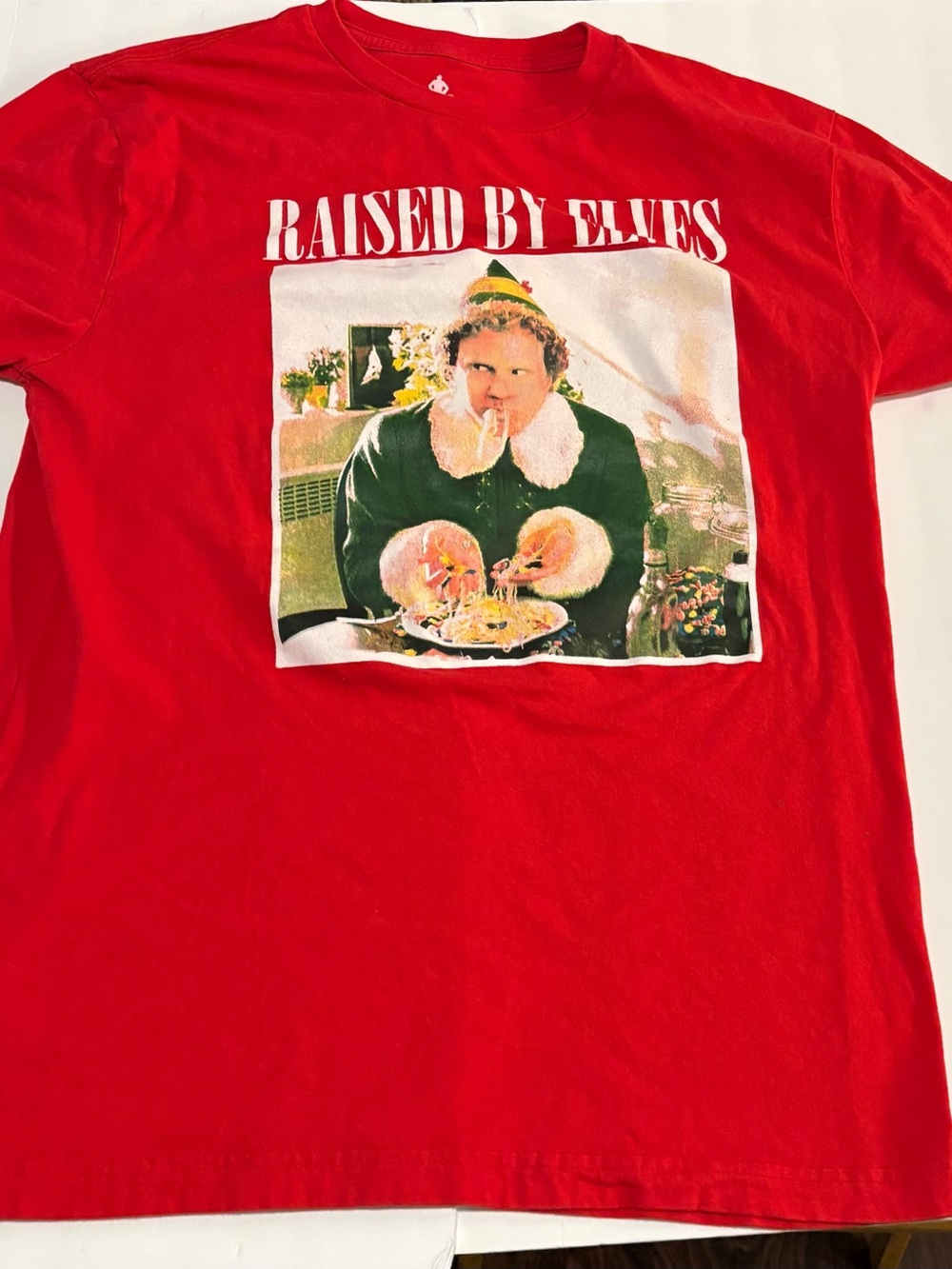 ELF Red 'Raised By Elves' Graphic Tee